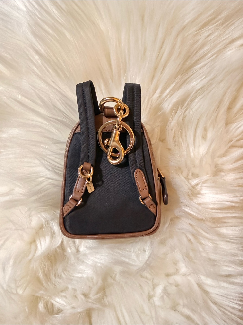 Coach Brown Signature Mini Backpack Keyring with Gold Hardware - Picture 2 of 3